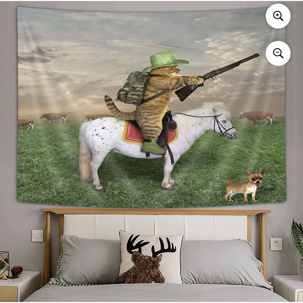 Funny Cat Cowboy Tapestry Mini Horse Animal Home Decor